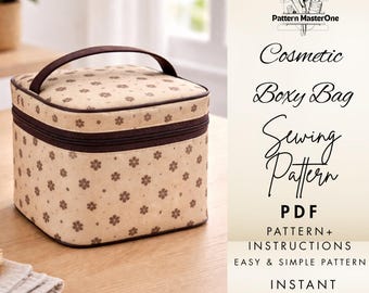 Cosmetic Boxy Bag Sewing Pattern PDF, Makeup Bag Pattern, Cosmetic Bag, Beginner Friendly, Quilted Pouch, Printable Pattern + Instructions