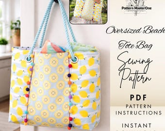 Oversized Beach Tote Bag Sewing Pattern PDF, Step by Step Instructions with Photos, Large Summer Tote Bag Pattern (beginner-friendly)