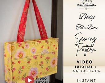 Boxy Tote Bag Sewing Pattern PDF, Beginner Friendly Tote Bag, Fabric Tote Bag Pattern, Step by Step Instructions + Video Tutorial