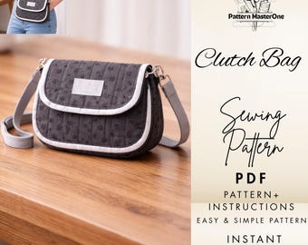 Clutch Bag Sewing Pattern PDF, Small Crossbody Phone & Money Bag, Step by Step Instructions with Photos, Printable Pattern Template