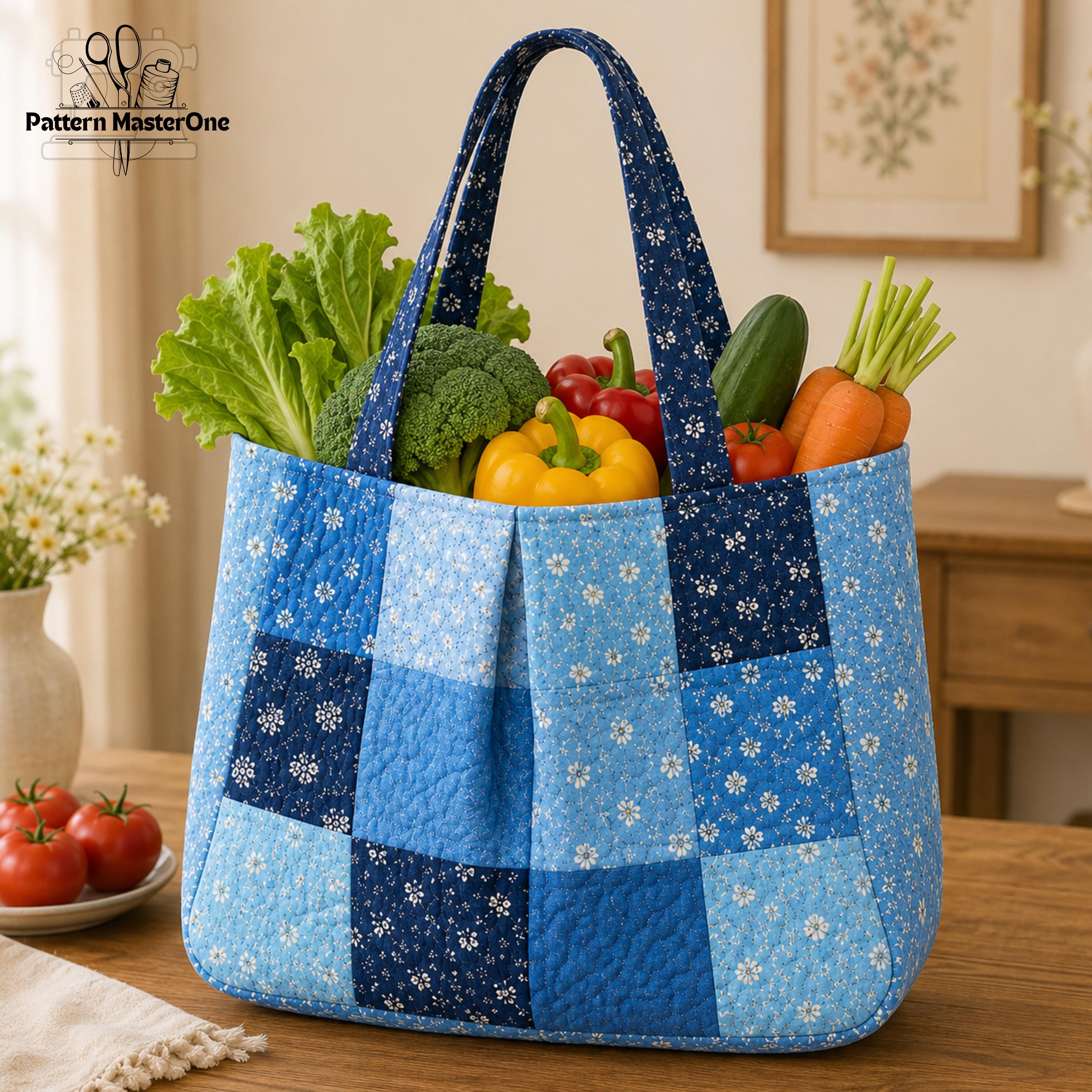 Market Tote Bag Sewing Pattern PDF, Patchwork Quilted Tote, Step by ...