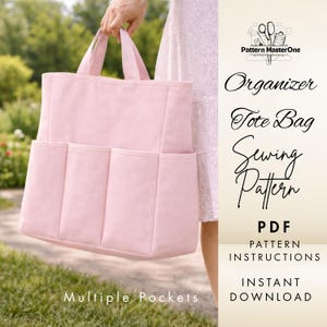 Organizer Tote Bag Sewing Pattern PDF, Multi Pocket Tote Bag, Step by Step Photo Instructions, Beginner Friendly PDF, Instant Download