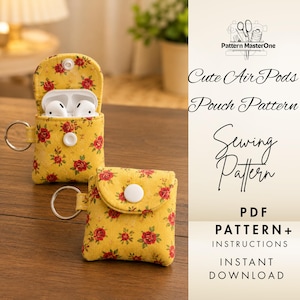 Niedliche AirPods-Tasche mit Schnittmuster, PDF, Anleitung für Ohrhörer-Tasche mit Blumenmuster, DIY-Schlüsselanhänger mit druckbaren Vorlagen und Anleitungen