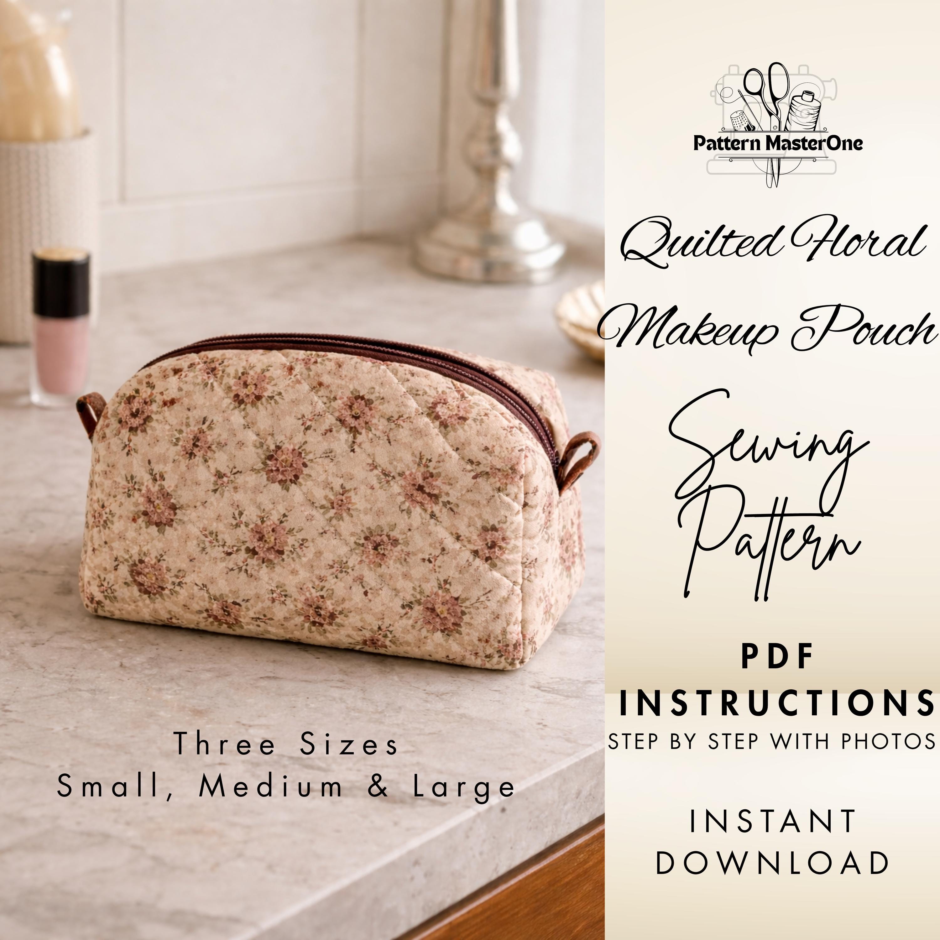 Quilted Floral Makeup Pouch Sewing Pattern PDF, DIY Cosmetic Bag ...
