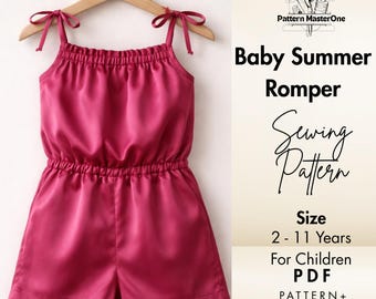 Baby Summer Romper Sewing Pattern PDF, Kids Playsuit 2-11 Years, Printable Cutting Pattern + Step by Step Photo Tutorial, Digital Download