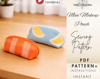 Mini Makeup Pouch Sewing Pattern PDF, Easy Zipper Pouch Pattern, Measurements Included, Step by Step Photo Instructions + Video Tutorial