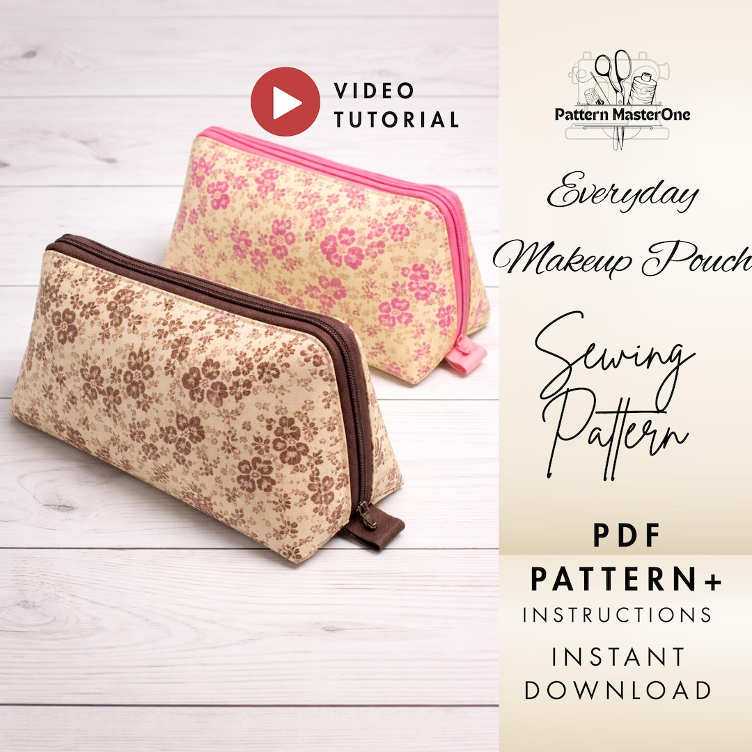 Everyday Makeup Pouch Sewing Pattern PDF, Zipper Cosmetic Bag Tutorial ...