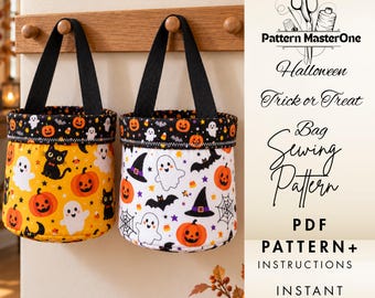 Halloween Trick or Treat Bag Sewing Pattern PDF, Bucket Candy Bag, Beginner Halloween Tote, US Letter Pattern, Digital Download