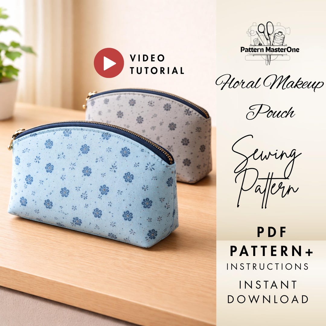 Floral Makeup Pouch Sewing Pattern PDF | Zipper Cosmetic Bag Tutorial ...