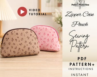 Zipper Coin Pouch Sewing Pattern PDF, Beginner Friendly Wallet Tutorial, Printable Pattern Pieces, Video Guide Download