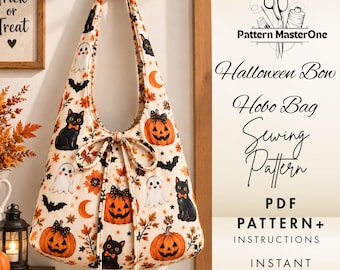 Halloween Hobo Bag Sewing Pattern PDF, Bow Shoulder Bag, Printable Template, Step-by-Step Instructions
