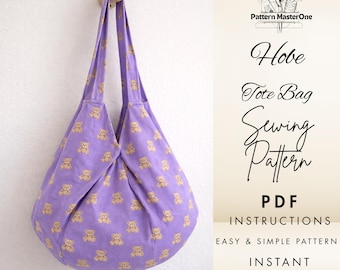 Hobo Tote Bag Sewing Pattern PDF, Slouchy Shoulder Bag Tutorial, Beginner Friendly, Step by Step Instructions, Instant Download