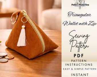 Triangular Zipper Wallet Sewing Pattern PDF, Easy Coin Purse Pattern, Beginner Friendly Sewing Pattern, Pouch Pattern, Instant Download