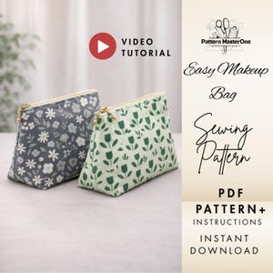 Easy Makeup Bag Sewing Pattern PDF, Zipper Pouch Tutorial, Beginner Friendly, Step by Step Instructions + Video, Instant Download