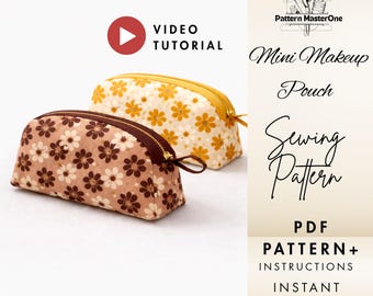 Mini Makeup Pouch Sewing Pattern PDF, Zipper Cosmetic Bag, Quilted Cosmetic Bag, Step by Step Instructions+ Video Tutorial, Instant Download