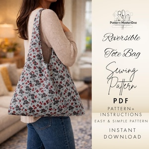 Omkeerbare draagtas pdf naaipatroon, gemakkelijke draagtas voor beginners, markttas, afdrukbaar knip- en naaipatroon met stapsgewijze instructies