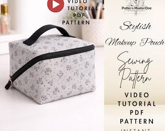 Stylish Makeup Pouch Sewing Pattern PDF, Zipper Bag Pattern, Video Tutorial Included, Instant Download, DIY Cosmetic Bag