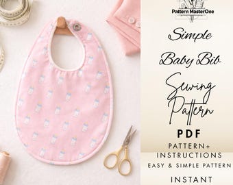 Baby Bib Sewing Pattern PDF, Easy Baby Bib Pattern, Step by Step Tutorial, Beginner Friendly, Printable Cutting Layout, Instant Download