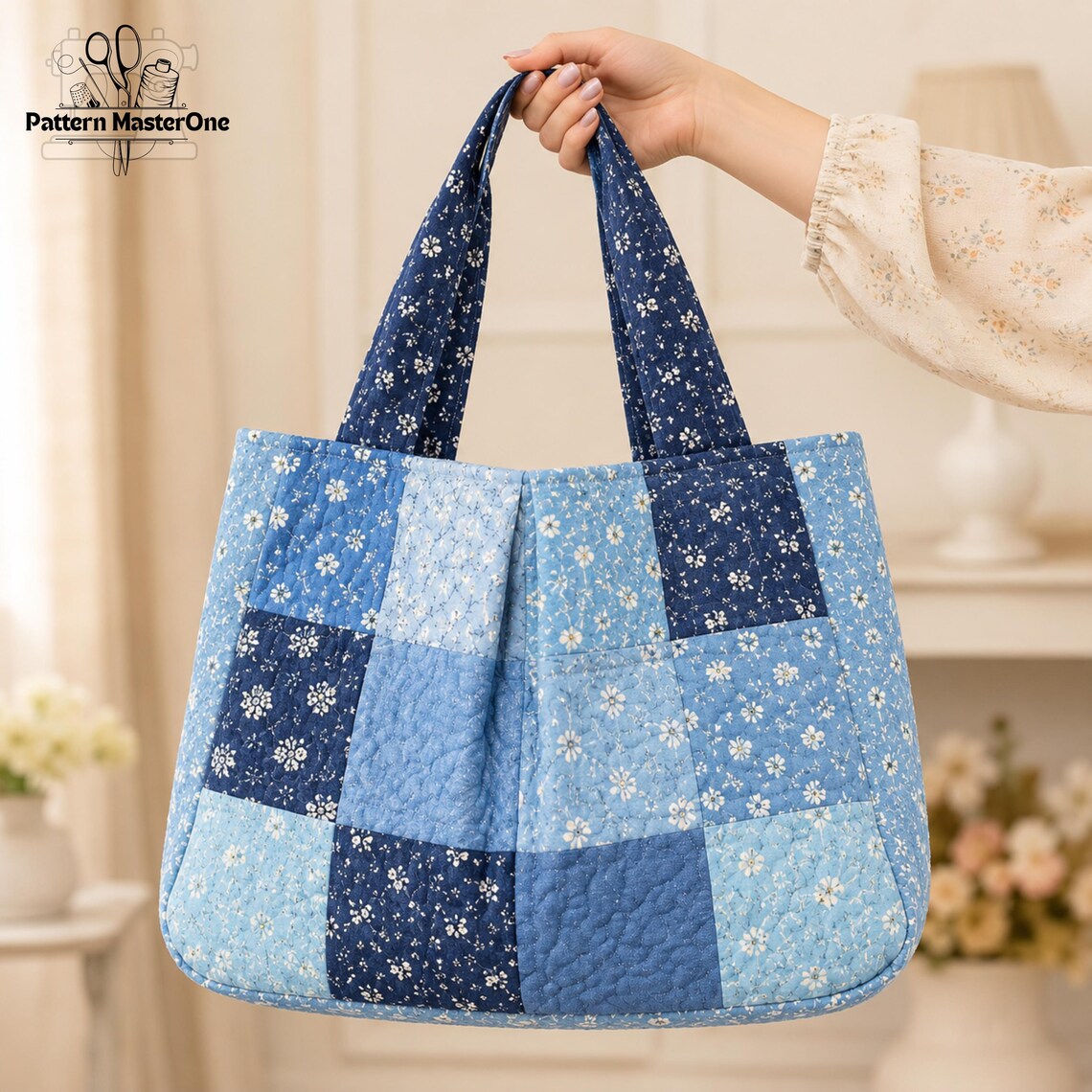 Tote Step File Market Tote Bag Sewing Pattern PDF, Patchwork Quilted Tote, Step by ...