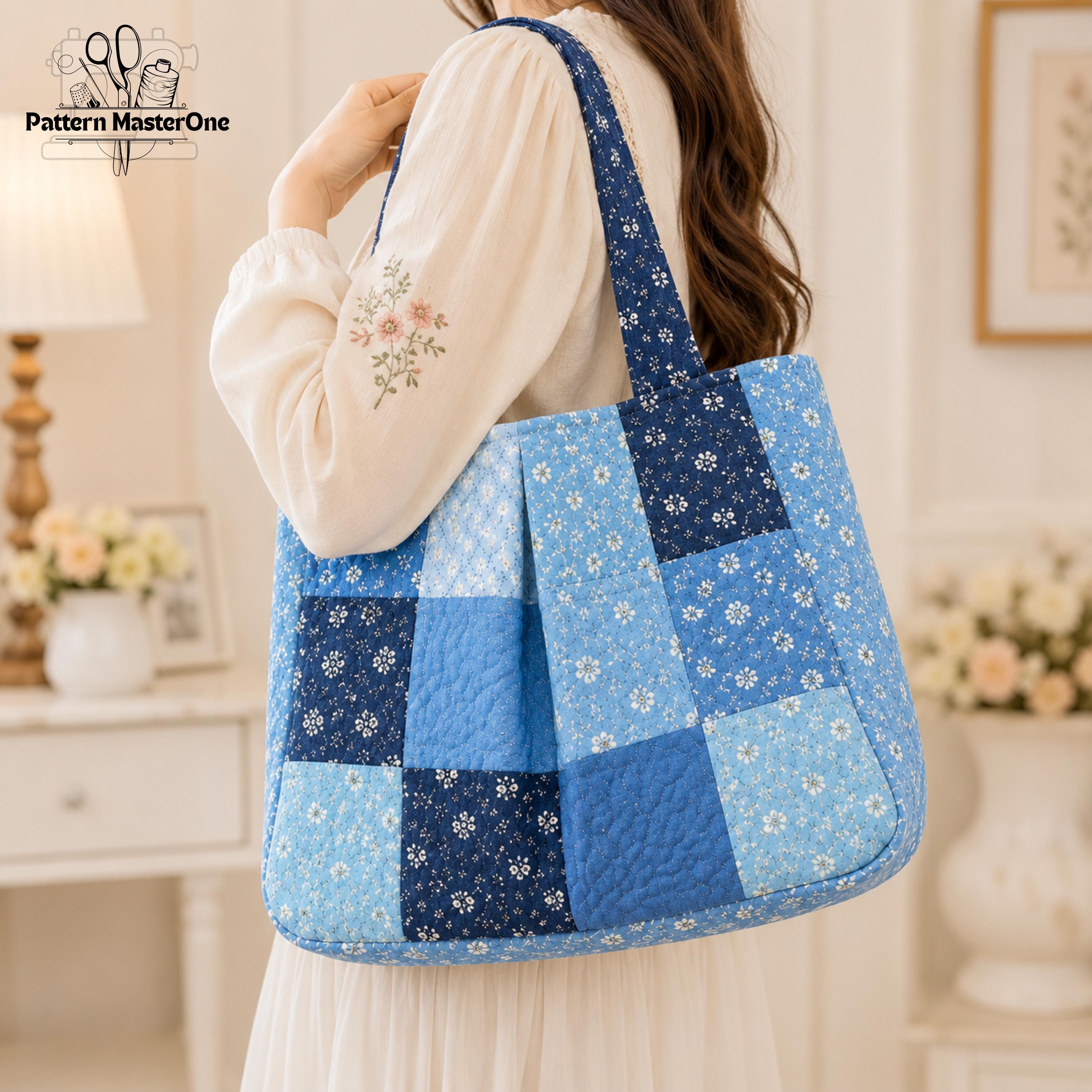Tote Step File Market Tote Bag Sewing Pattern PDF, Patchwork Quilted Tote, Step by ...