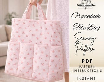 Organizer Tote Bag Sewing Pattern PDF, Multi Pocket Tote Bag, Step by Step Photo Instructions, Beginner Friendly PDF, Instant Download