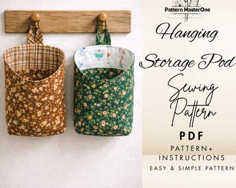 Hanging Storage Pod Sewing Pattern PDF, Fabric Wall Basket Organizer, DIY Hanging Basket, Step by Step Instructions, Instant Download