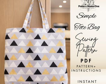 Simple Tote Bag Sewing Pattern PDF, Beginner Friendly, Step by Step Instructions with Pictures, Shopper Bag, Everyday Tote, Instant Download