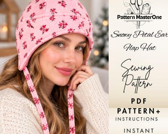 Snowy Petal Ear Flap Hat Sewing Pattern PDF, Winter Fleece Earflap Cap, DIY Trapper Hat, Printable Pattern Pieces, Photo Tutorial, 2 PDFs