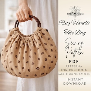 Patrón de costura para bolso con asa de aro (PDF), bolso con asa de bambú para principiantes, instrucciones paso a paso con fotos, descarga instantánea