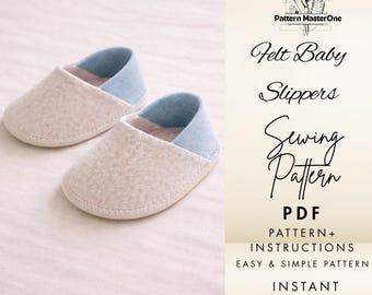 Felt Baby Slippers PDF Sewing Pattern, Newborn Booties DIY Tutorial, Printable Template, Step by Step Guide, Instant Download