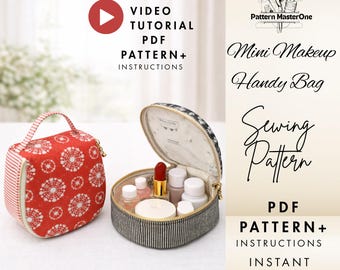 Mini Makeup Bag Sewing Pattern PDF + Video Tutorial, Small Handy Cosmetic Bag, Easy Zipper Pouch, Printable Pattern & Instructions