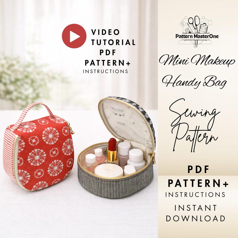 Mini Makeup Bag Sewing Pattern PDF + Video Tutorial, Small Handy ...