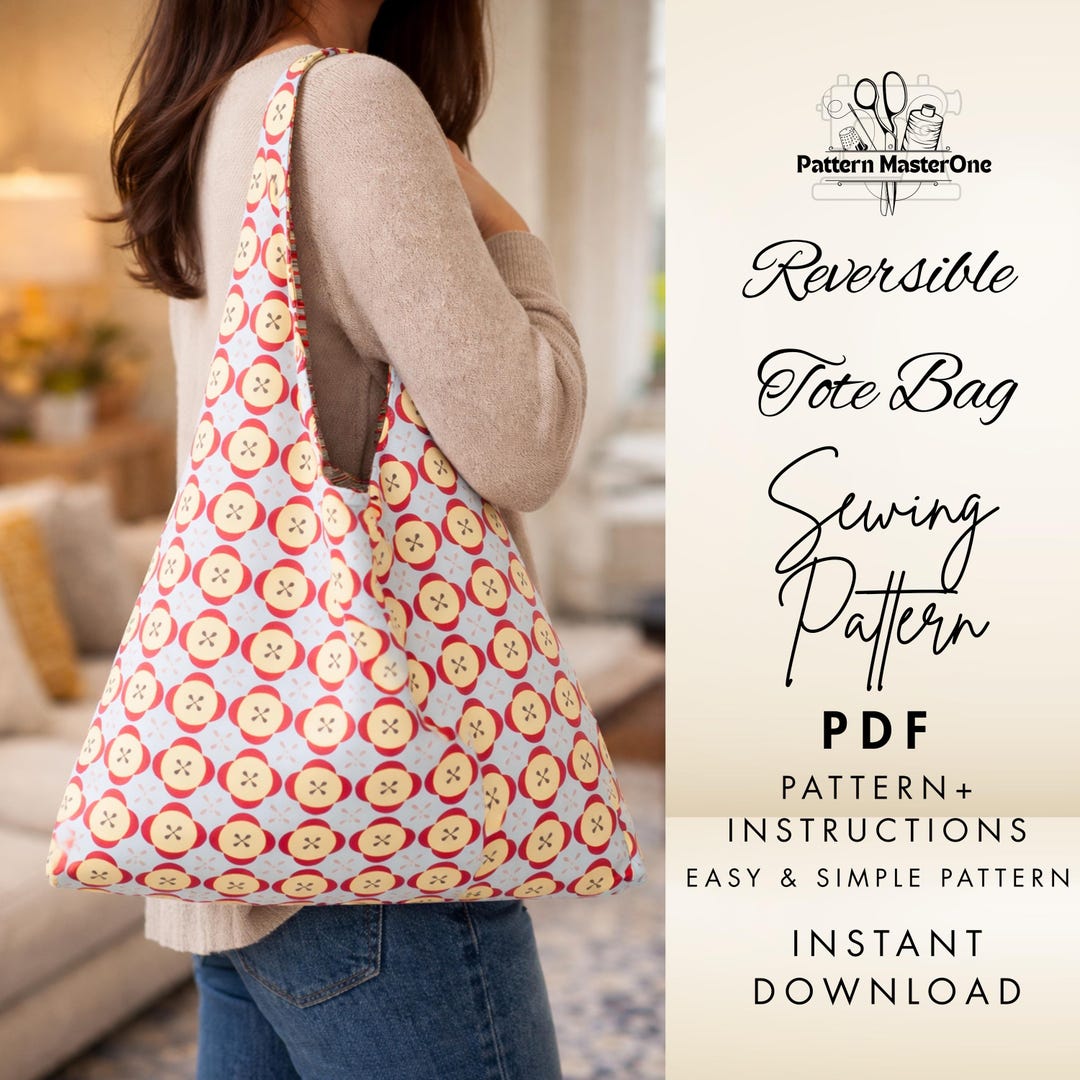 Reversible Tote Bag Sewing Pattern PDF, Easy Beginner Tote Bag, Market ...