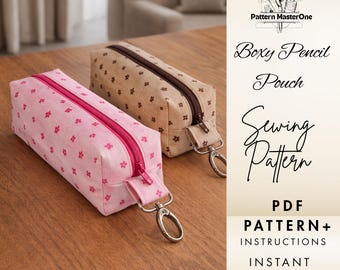 Boxy Pencil Pouch Sewing Pattern PDF, Zipper Pouch Pattern, Pencil Case, Step by Step Instructions with Photos, Instant Download