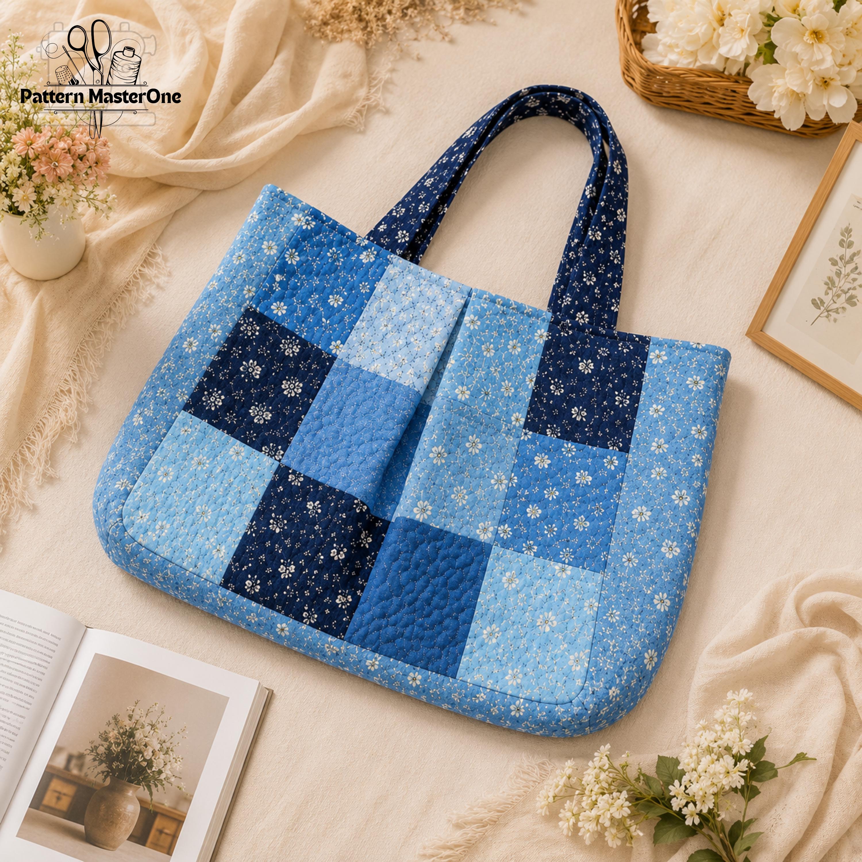 Tote Step File Market Tote Bag Sewing Pattern PDF, Patchwork Quilted Tote, Step by ...