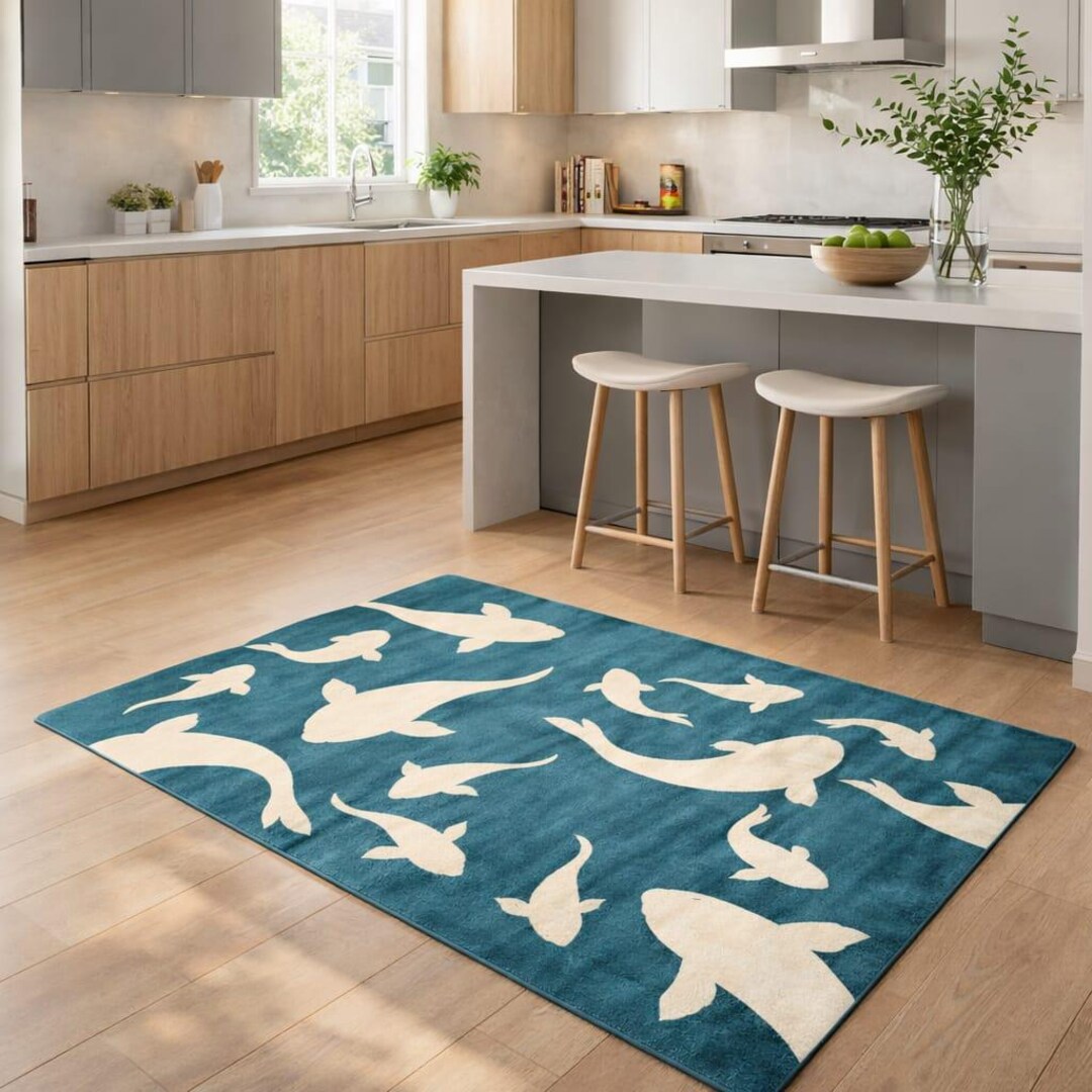 Hand Tufted Whale Rug – Coastal Marine Life Nursery Carpet - Etsy
