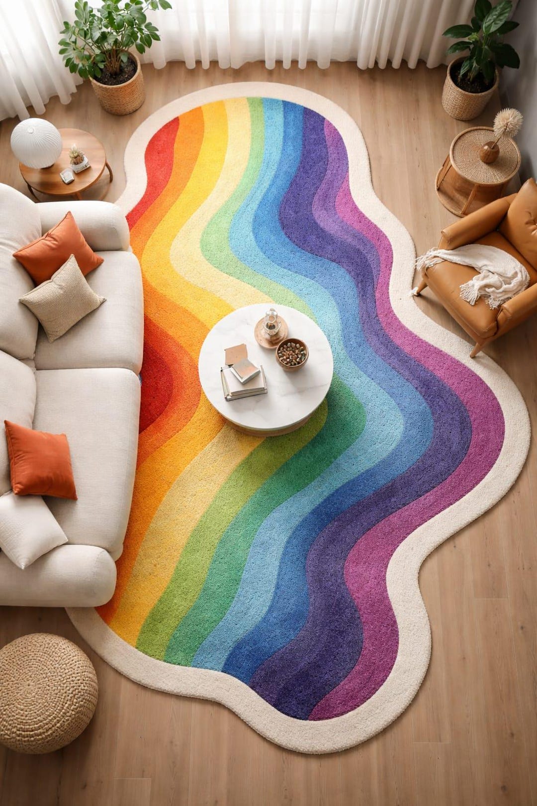 Colorful Rugs Above Rainbow Abstract Area Rug, Colorful Wave Carpet, Modern Living Room ...