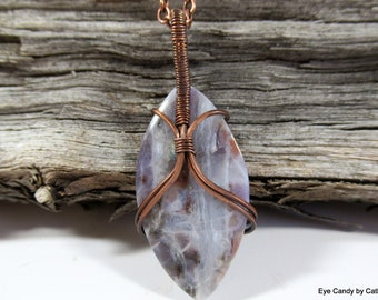 Charoite pendant wrapped in antiqued copper wire, beautiful lavender gemstone, wrapped in original design