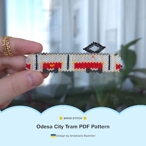 Odesa City Tram Beaded Brooch Pattern | Brick Stitch PDF Video Tutorial Patch Jewelry ENG Sub