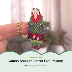 Cuban Amazon Parrot Beaded Brooch Pattern | Brick Stitch PDF Video Tutorial Patch ENG Sub