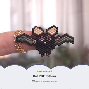 Patrón de broche de cuentas de murciélago | Tutorial en PDF con punto ladrillo, parches de joyería (subtítulos en inglés)