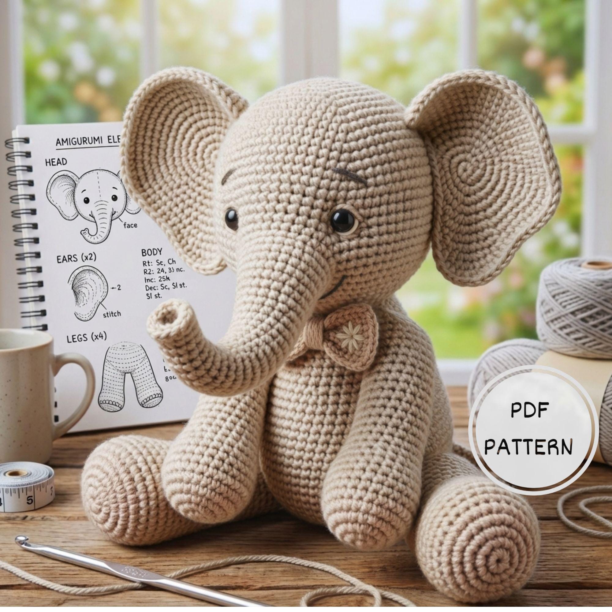 Crochet Sitting Elephant Amigurumi Pattern PDF | Handmade Plush Toy ...