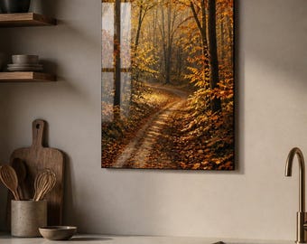 Vibrant Golden Polish Autumn Forest Landscape Glass Wall Art