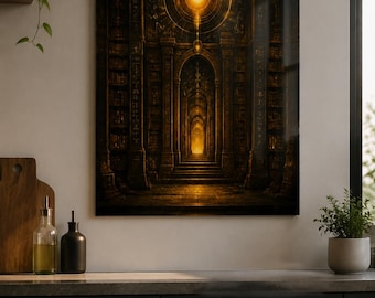 AI Civilization Ruins Glass Art, Forgotten Library Wall Decor, Sci-Fi Home Aesthetic