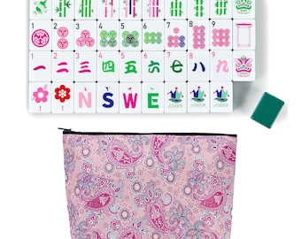 Sweet Jojo Designs Mahjong Tile Set, Mah Jongg Sets American, 160 1.26in. Engraved 4 Layer Acrylic Mojang Tile Game Set & Travel Bag (Green)