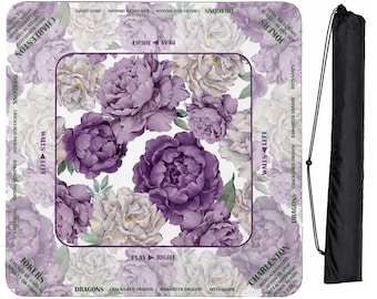 Peony Floral Garden Lavender Purple & Ivory Collection Mahjong Mat for Table with Rules - Shipped Rolled