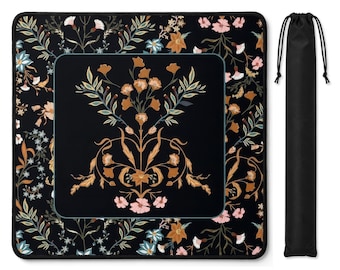 Boho Floral Wildflower Black and Orange Collection Mahjong Mat for Table - Shipped Rolled
