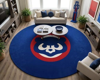 Hand-Tufted Chicago Cubs Round Rug | Plush Sports Team Carpet for Bedroom Man Cave