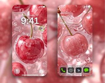 Kersenkleurige iPhone-achtergrondset | Android-achtergrond voor iphone 4K |Zachte rode pastelachtergrond