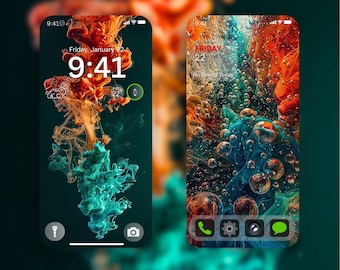 Set esthetische behang van vloeibaar glas | 4K iPhone Android-achtergrond | Levendige abstracte telefoonachtergronden